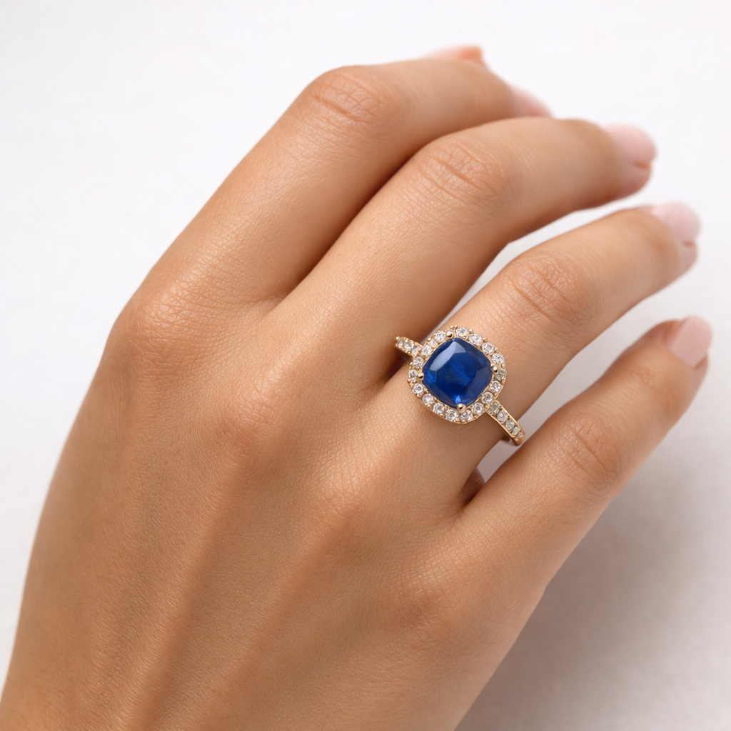 2.82 Ct Cushion Sapphire 9K Gold Ring