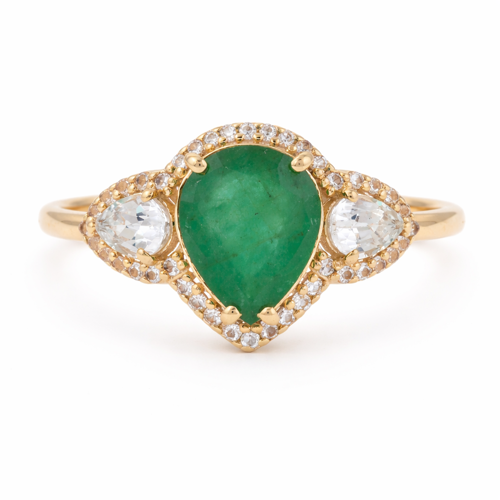1.98 Ct Pear Emerald 9K Gold Ring