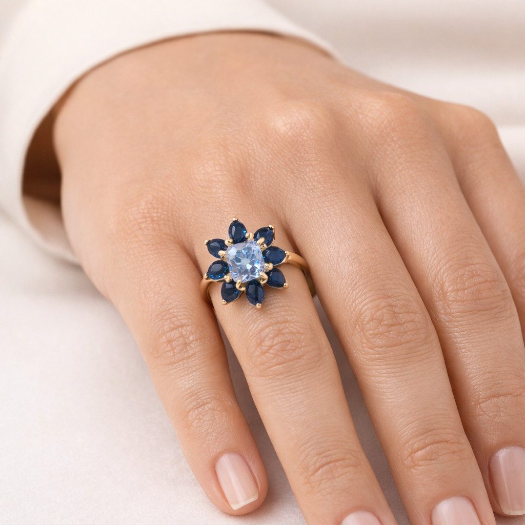 2.83 Ct Cushion Sapphire 9K Gold Ring