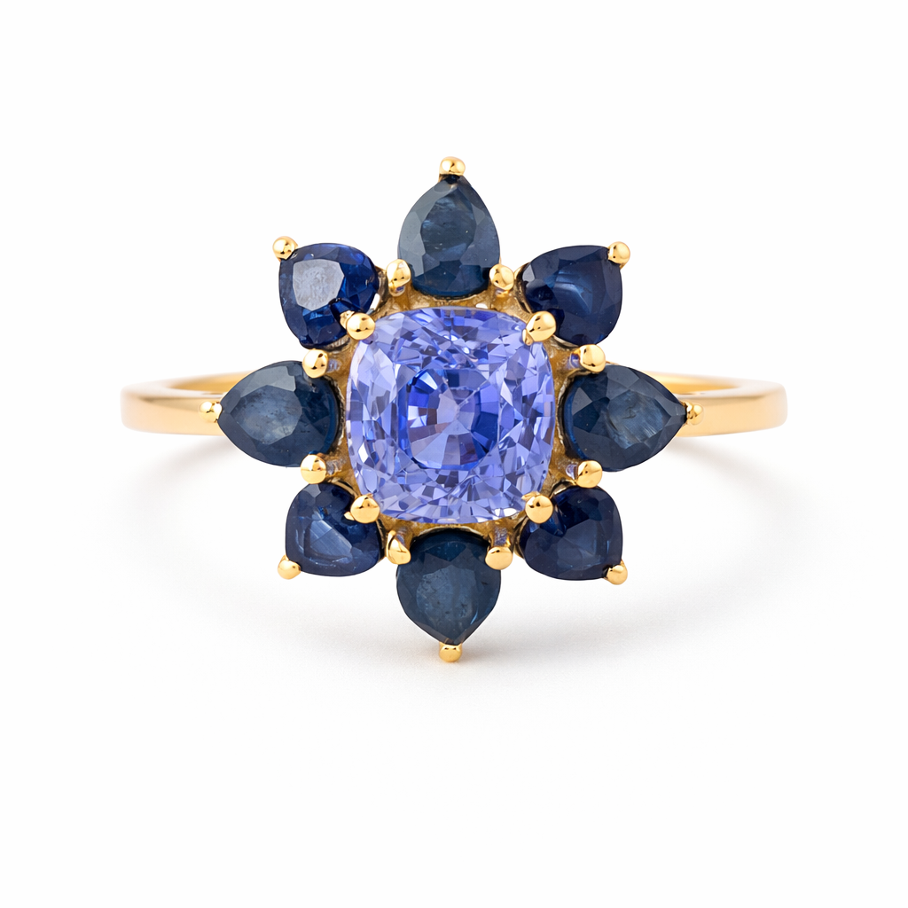 2.83 Ct Cushion Sapphire 9K Gold Ring