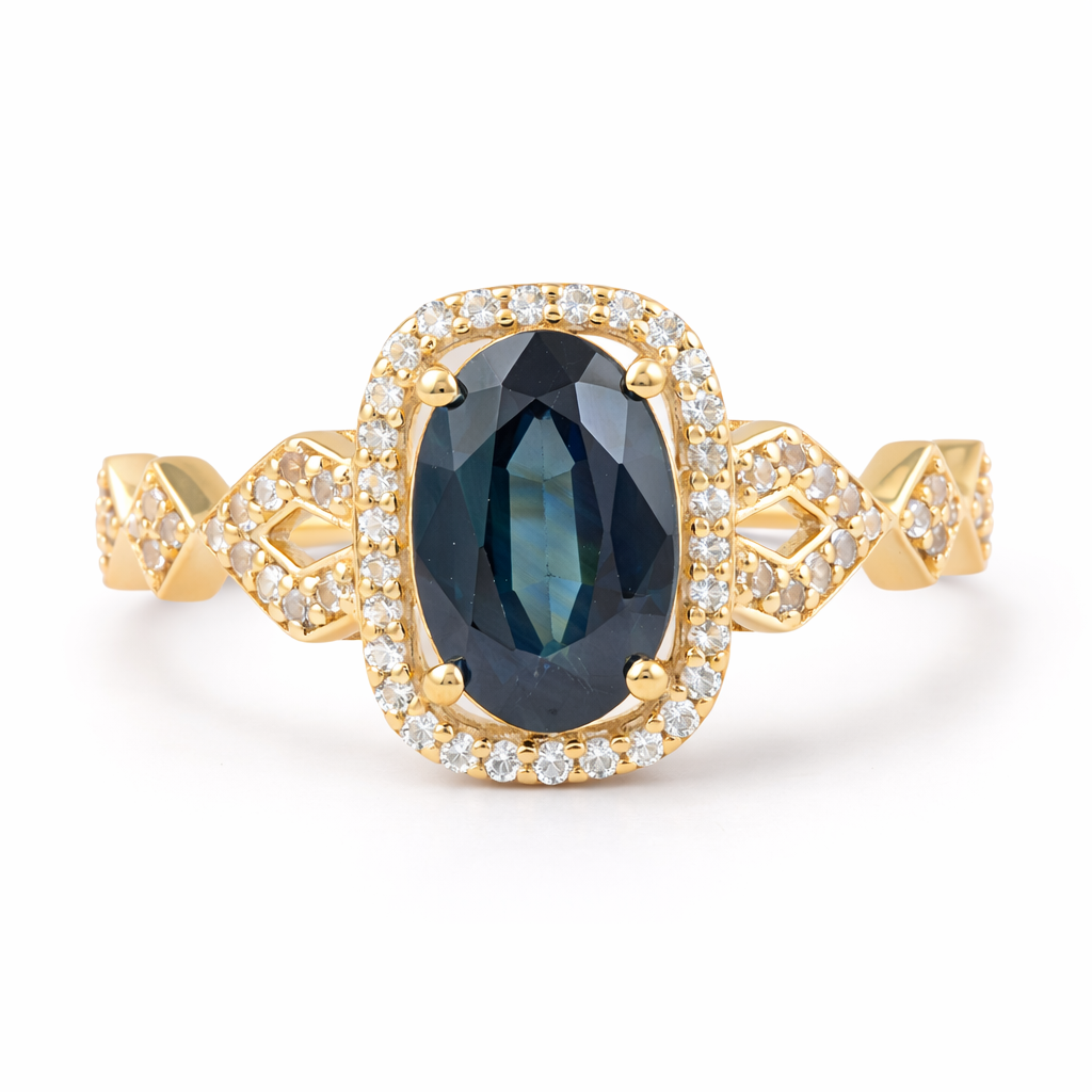 1.21 Ct Oval Blue Sapphire 9K Gold Ring