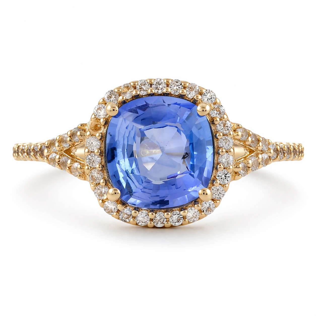 2.23 Ct Cushion Sapphire 9K Gold Ring