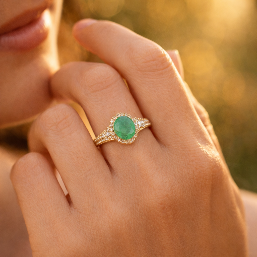 1.58 Ct Round Emerald 9K Gold Ring