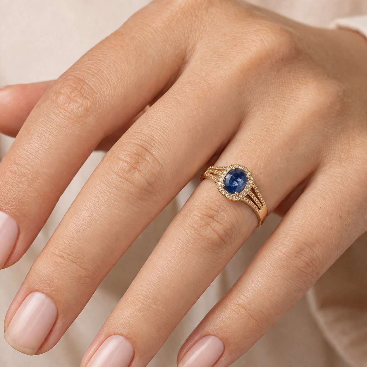 1.69 Ct Cushion Sapphire 9K Gold Ring