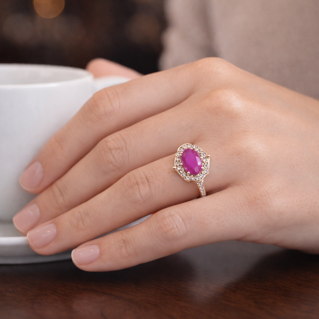 2.60 Ct Oval Ruby 9K Gold Ring