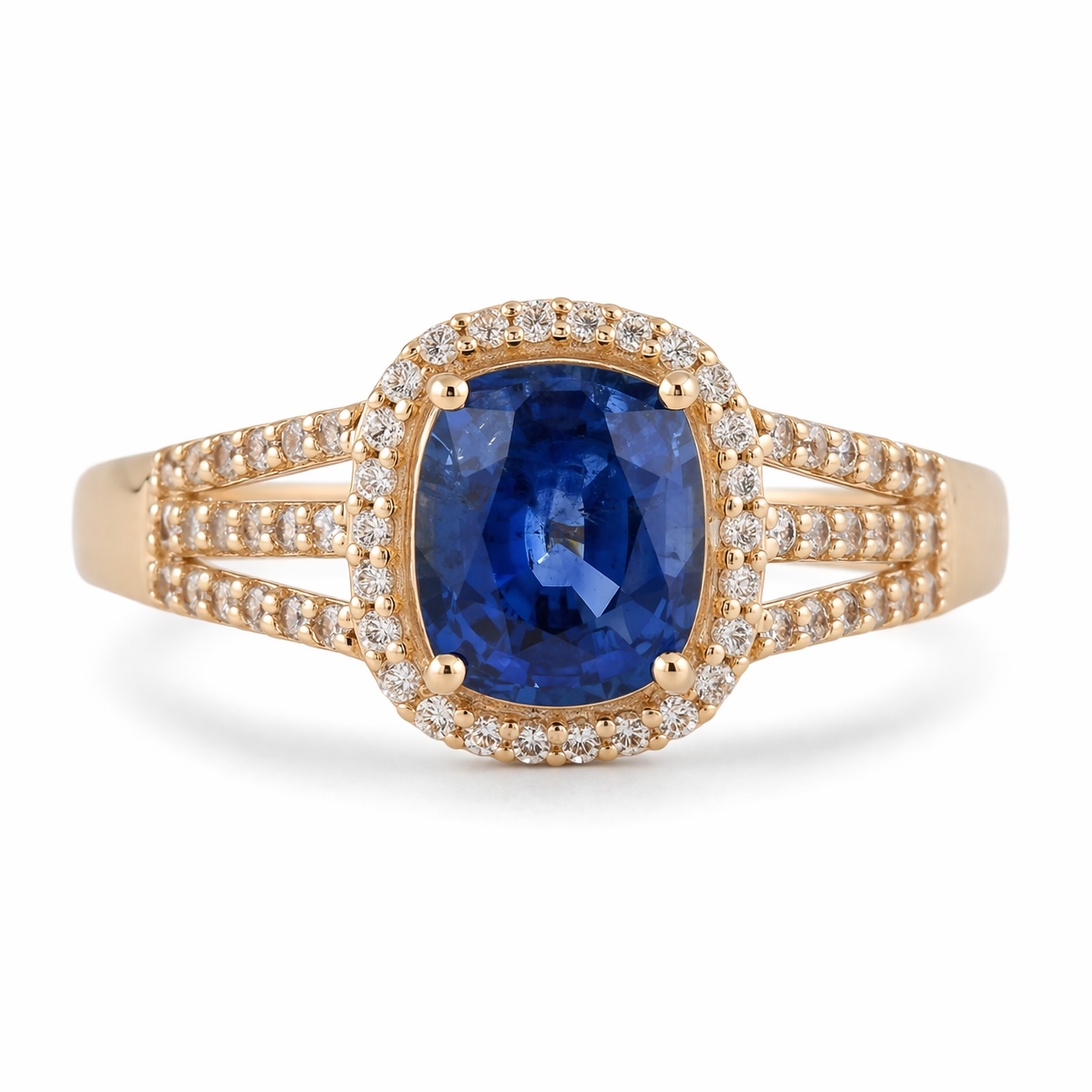 2.38 Ct Cushion Sapphire 9K Gold Ring