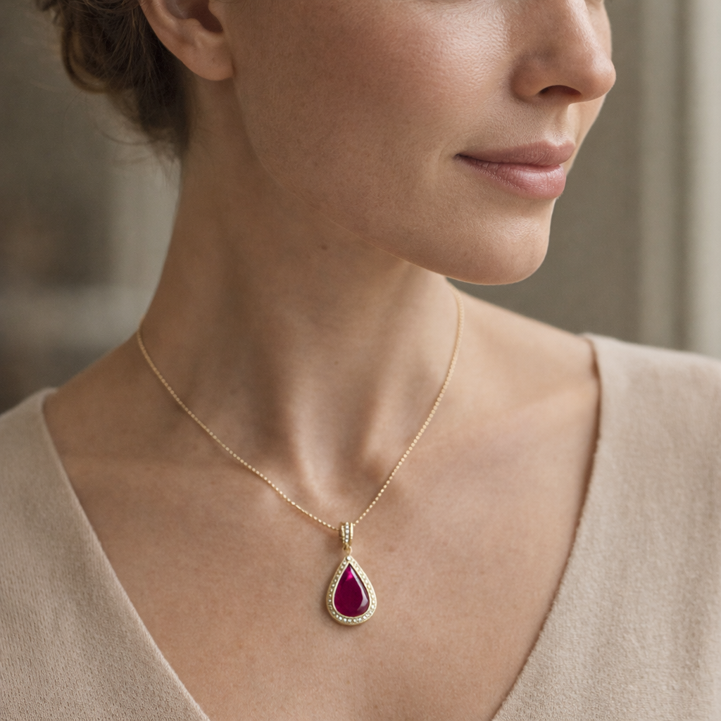2.64 Ct Pear Ruby 9K Gold Pendant