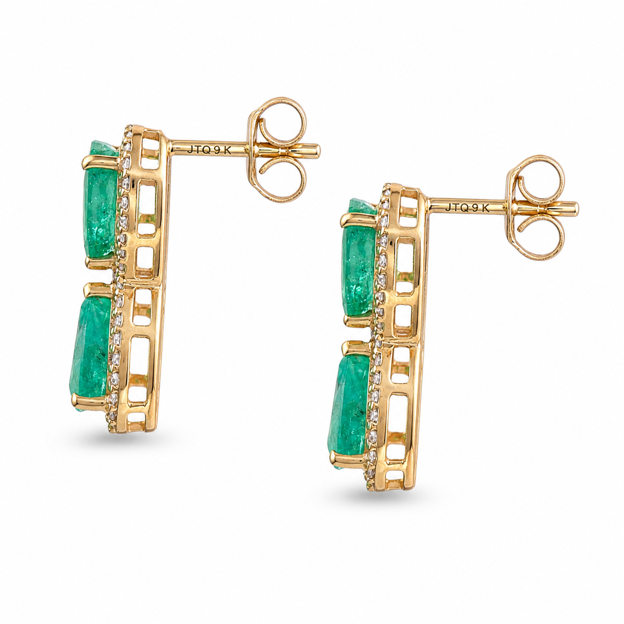 4.98 Ct Cushion Emerald 9K Gold Earrings