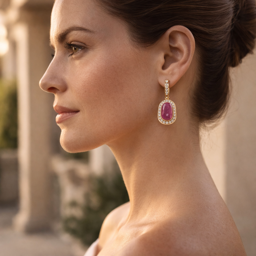 5.39 Ct Oval Ruby 9K Gold Earrings